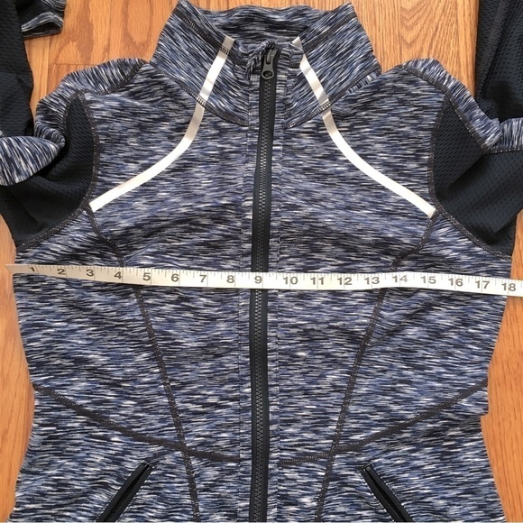 Zell Multi Blue Semi Sheer Zip Up Fitted Thumbhole Light weight Athletic Jacket - Picture 10 of 16
